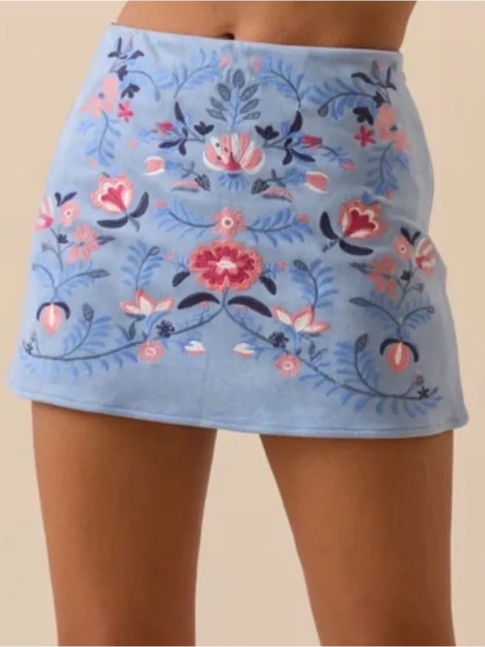 Altar'd State Light Blue Embroidered Floral Mini Skirt - Picture 2 of 6